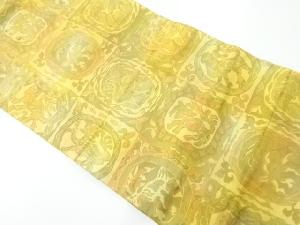 リサイクル　手織り紬市松に花唐草・動物模様織出し名古屋帯